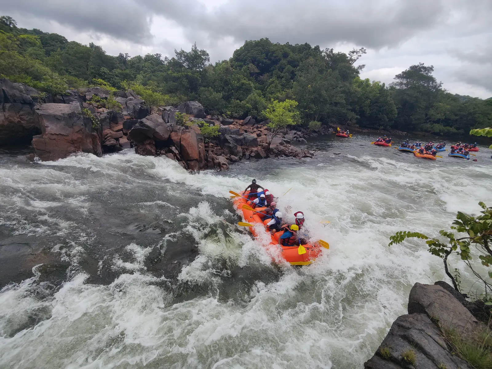 Raft riding white water on the Kali River